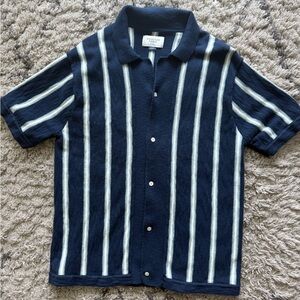 American Eagle Outfitters Men's Dark Blue and White Striped Shirt NEW W/N TAG